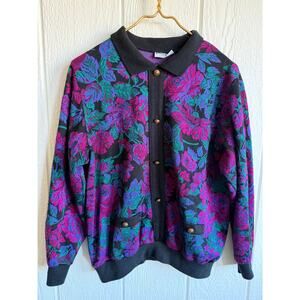 Vintage Alfred Dunner Floral Tapestry Jacket Sweater 80s 90s USA Womens 18W Plus